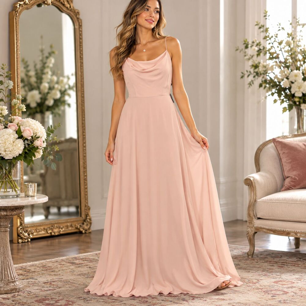 Adrianna Papell Maxi Dress NWT Blush Crepe Cowl Neck Pink Gown Womens Size 8
